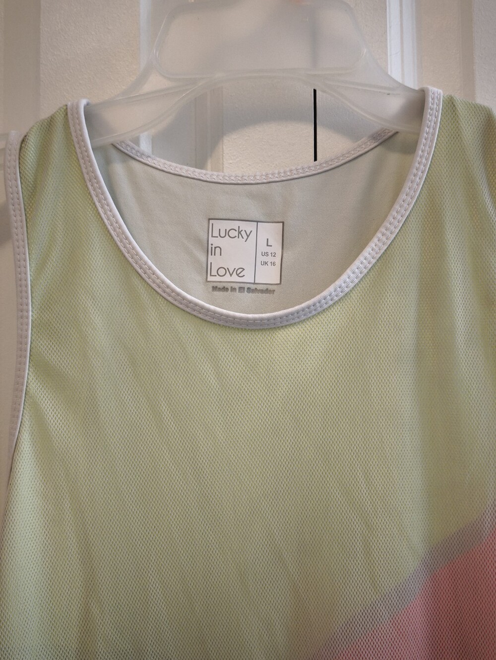 Lucky in Love Pastel Pink and Lime Athletic Tank Top - Picture 3 of 5